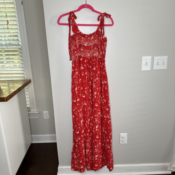 Free People Color My World Jumpsuit Red White Floral Wide Flare Size XS Coastal - Picture 16 of 16